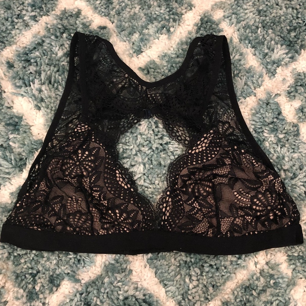 Black lace high neck cut out bralette